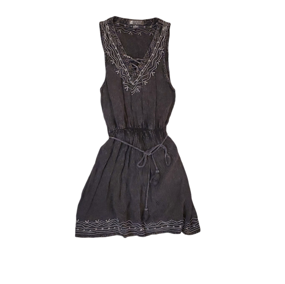 Beach by Exist Dress‎ Embroidered Charcoal Bathing Suit Cover Up Dress Medium